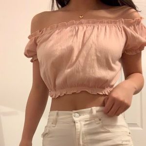 Pink ruffled off-the-shoulder